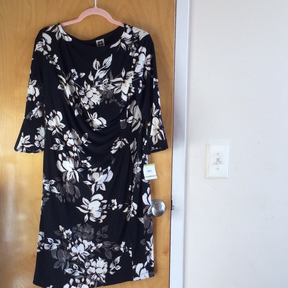 Anne Klein floral midi dress bell sleeves NEW 14